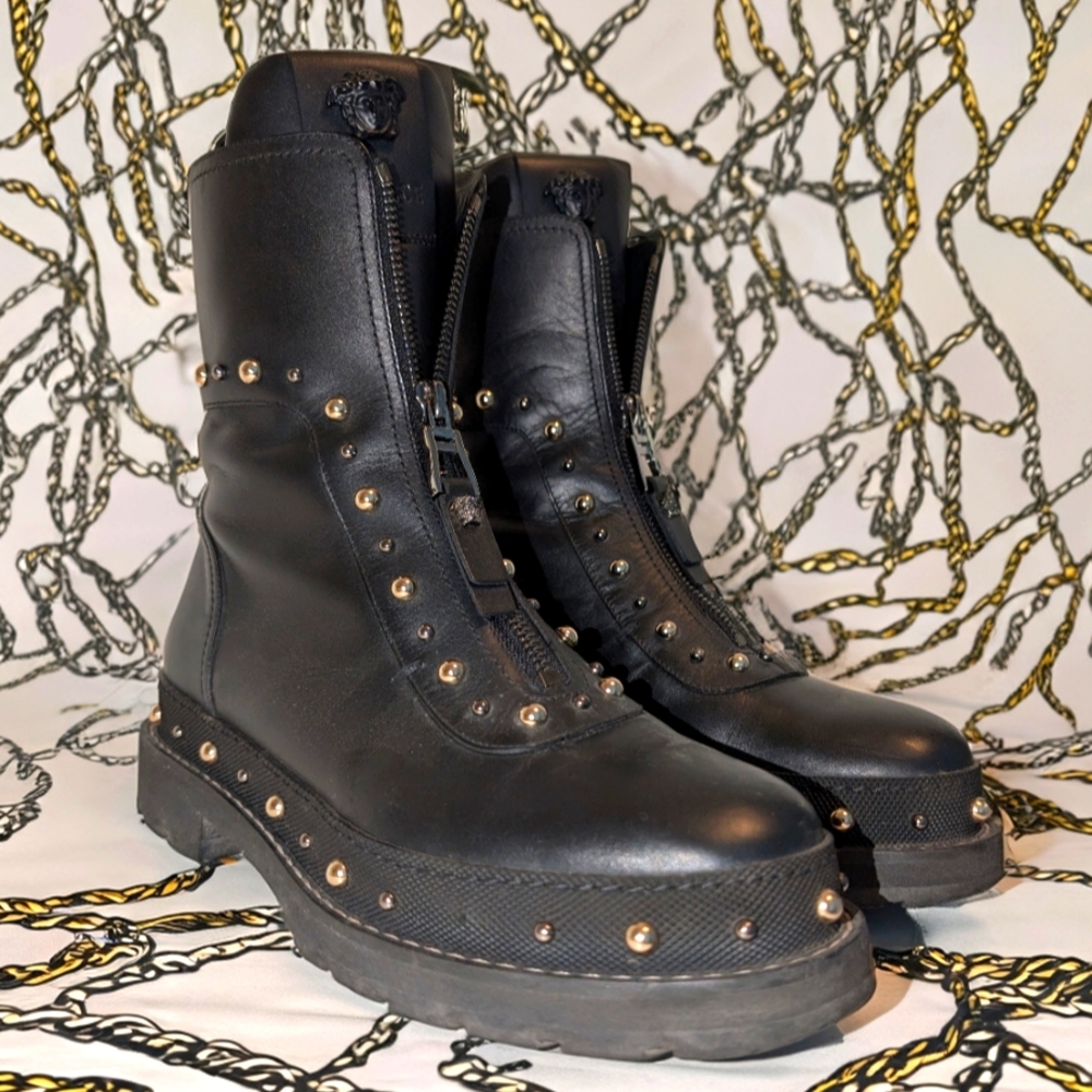 Versace City Stud Moto black boots size 39 8
